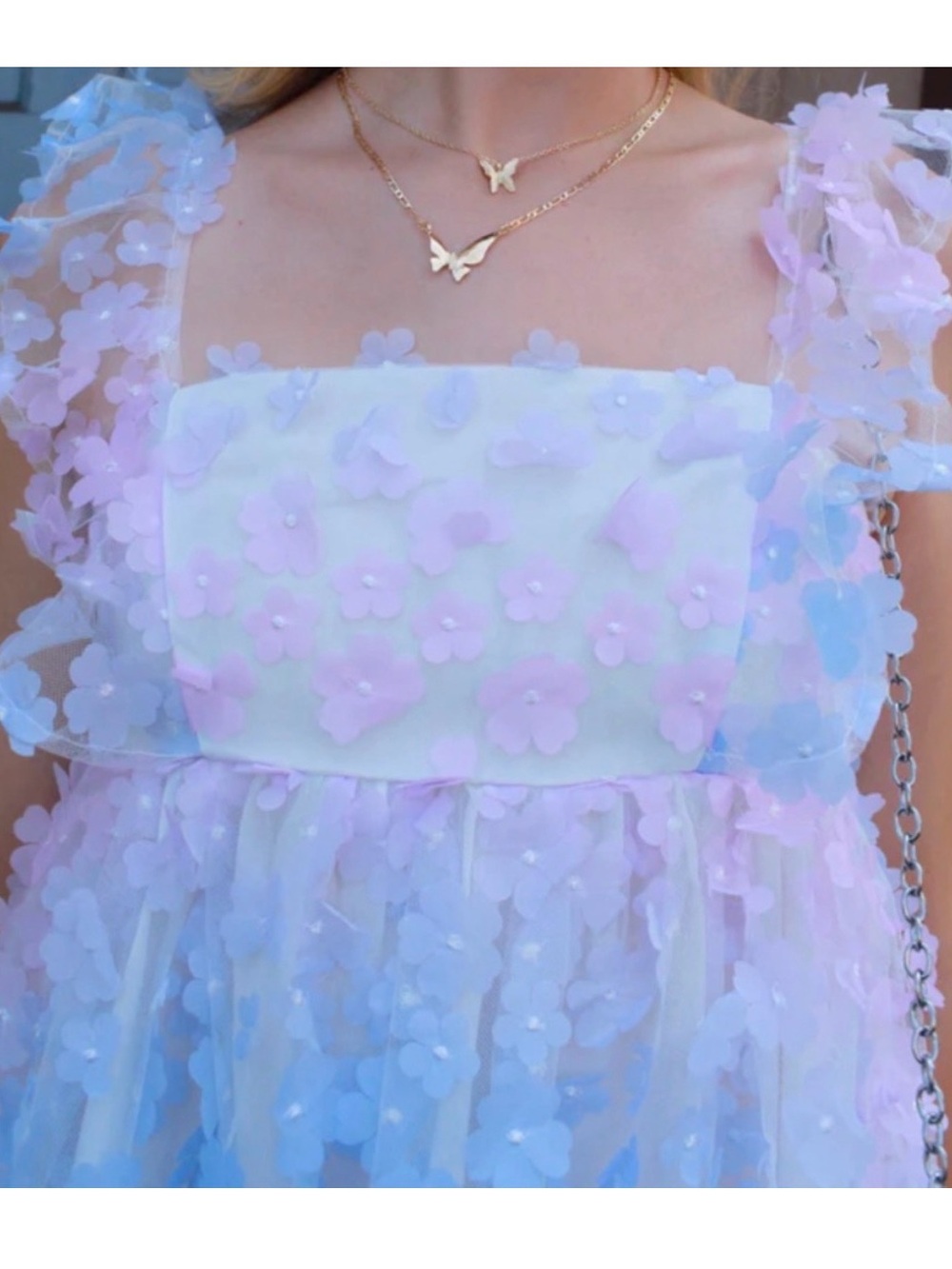 Storia Blue & Purple 3D Petal Babydoll Dress - Picture 2 of 13